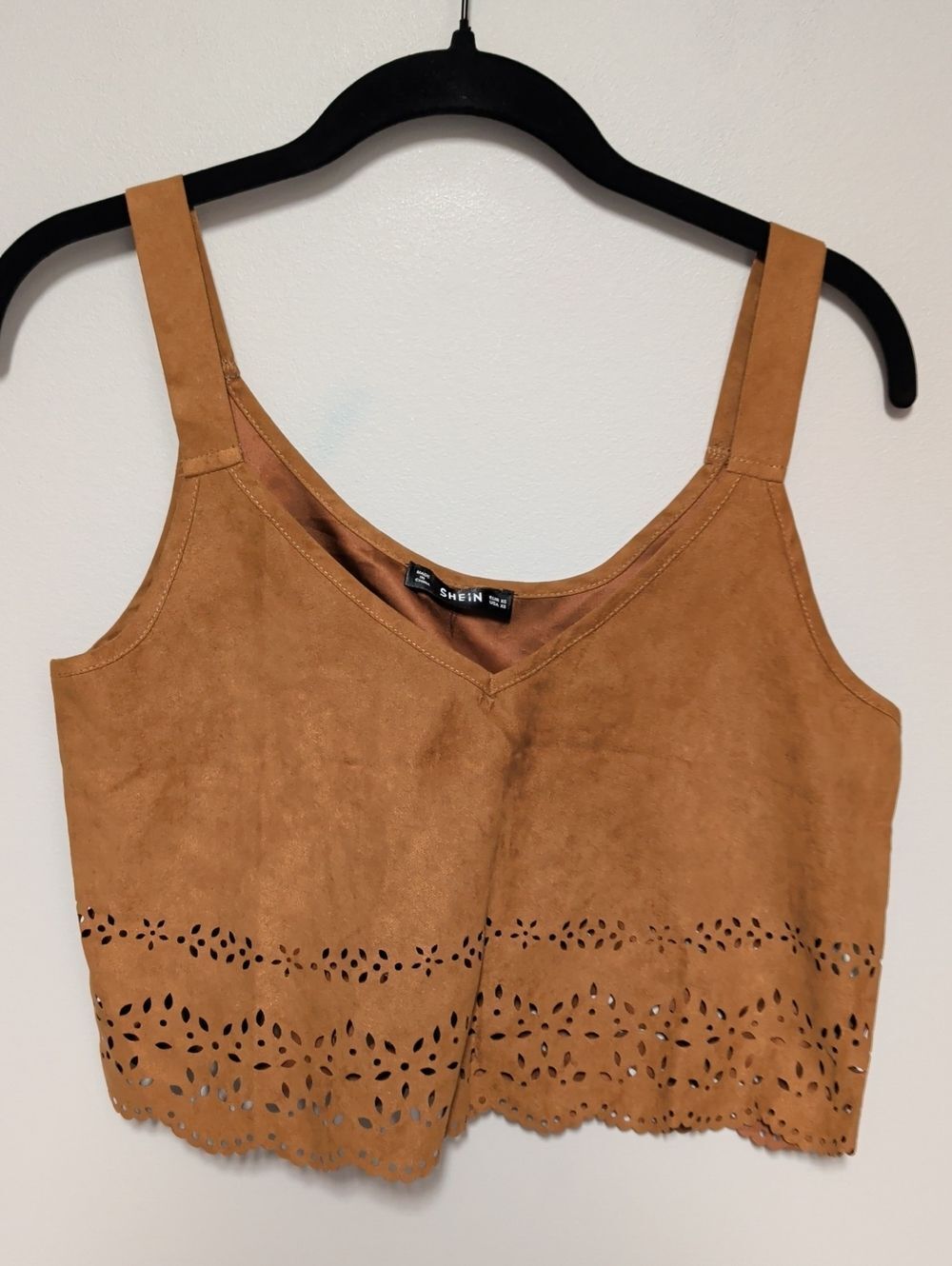 SHEIN Tan Suede-Look Laser-Cut Cropped Tank